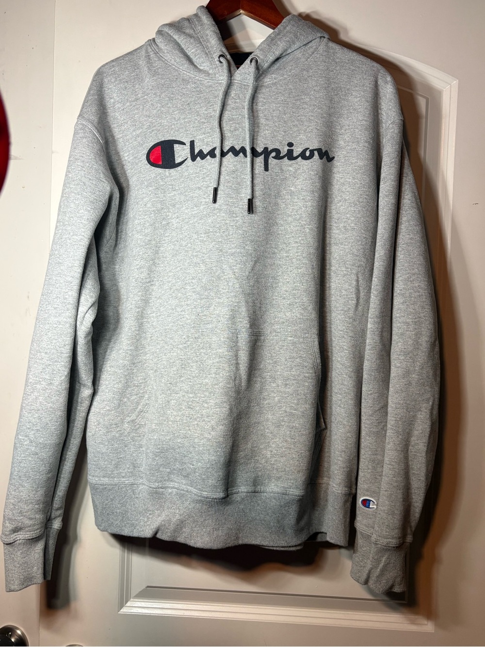 Champion Gray Hooded Sweatshirt with Script Logo